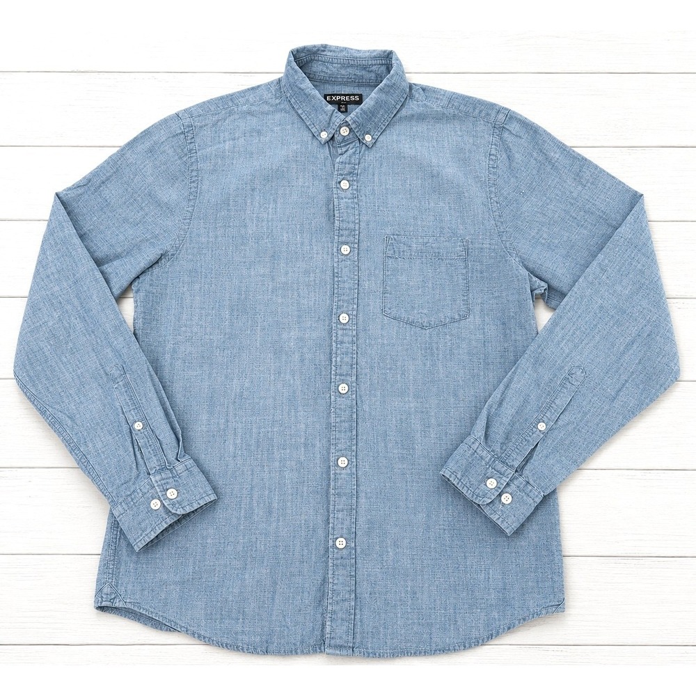 Express Button Down Shirt Chambray Blue Cotton Casual Workwear Size M 4293